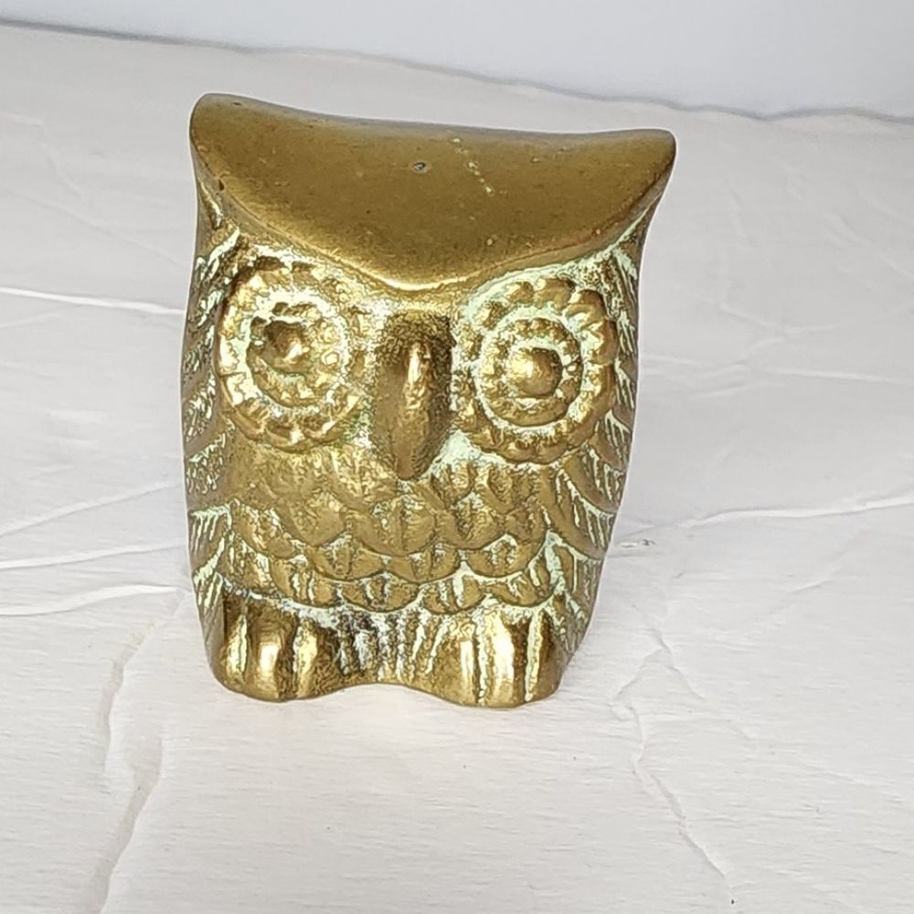 Vintage Leonard Brass OWL Figurine with Aged Patina mid century 1950s Korea